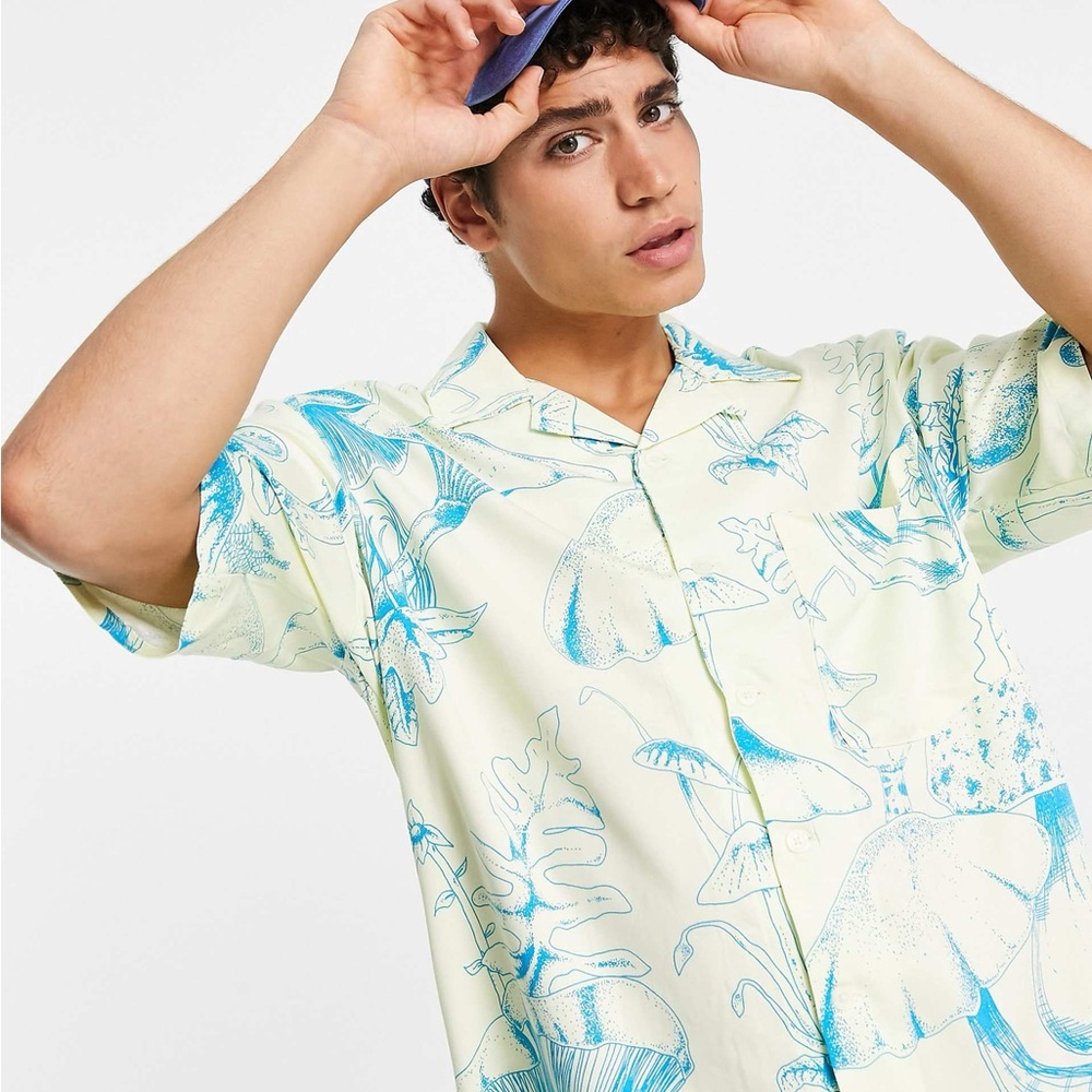 ONLY & SONS Blue and Cream Artistic Casual Shirt